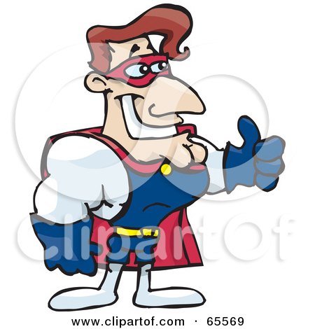 Royalty-Free (RF) Clipart Illustration of a Super Hero Dude Giving The Thumbs Up - Version 1 by Dennis Holmes Designs