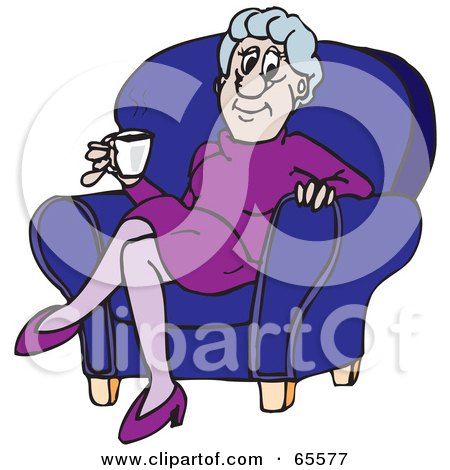 Royalty-Free (RF) Clipart Illustration of a Relaxed Granny Sipping Coffee In A Chair by Dennis Holmes Designs