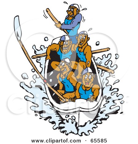 Royalty-Free (RF) Clipart Illustration of a Team of Men Rowing a Boat by Dennis Holmes Designs