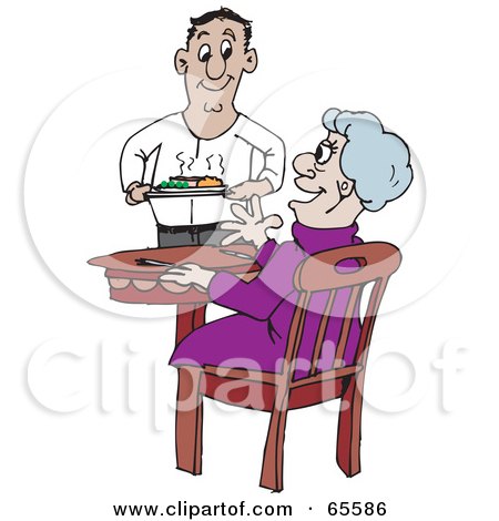 Royalty-Free (RF) Clipart Illustration of a Young Man Serving His Granny Dinner by Dennis Holmes Designs