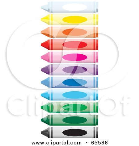 Royalty-Free (RF) Clipart Illustration of a Row Of Colorful Crayons From Black To White by Dennis Holmes Designs
