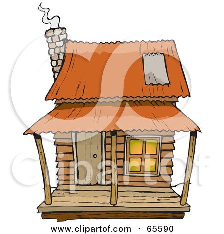 Royalty-Free (RF) Clipart Illustration of a Rickety Cabin With Smoke Rising From The Chimney by Dennis Holmes Designs