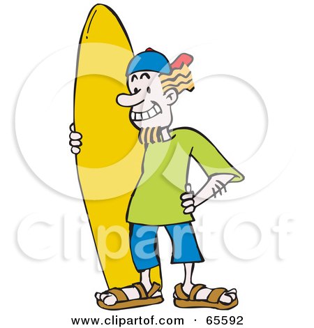 Royalty-Free (RF) Clipart Illustration of a Blond Surfer Guy With His Yellow Board by Dennis Holmes Designs