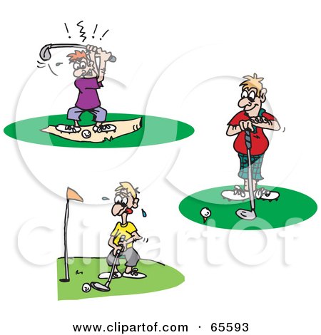Royalty-Free (RF) Clipart Illustration of a Digital Collage Of Men Trying To Golf by Dennis Holmes Designs