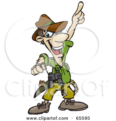 Royalty-Free (RF) Clipart Illustration of a Male Explorer Pointing Upwards by Dennis Holmes Designs