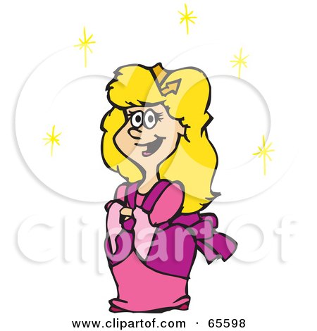 Royalty-Free (RF) Clipart Illustration of a Pretty Blond Princess In A Pink Dress, Surrounded By Stars by Dennis Holmes Designs