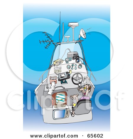 Royalty-Free (RF) Clipart Illustration of a Male Boater With All Of His Contraptions by Dennis Holmes Designs