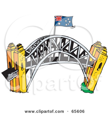 Royalty-Free (RF) Clipart Illustration of an Australian Flag Atop The Sydney Harbour Bridge by Dennis Holmes Designs