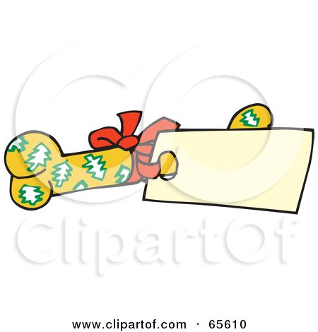 Royalty-Free (RF) Clipart Illustration of a Blank Tag On A Christmas Dog Bone by Dennis Holmes Designs