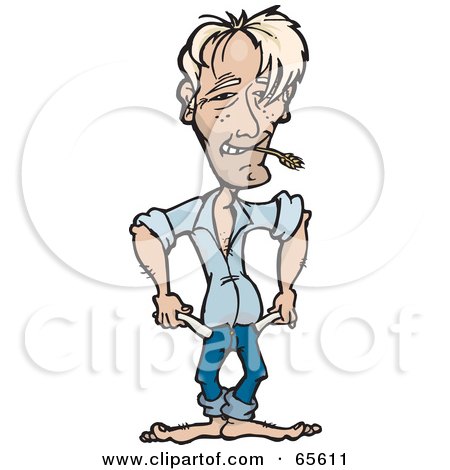 Royalty-Free (RF) Clipart Illustration of a Poor Farmer Chewing Hay And Turning His Pockets Out by Dennis Holmes Designs