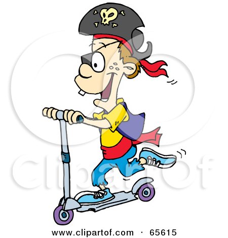 Royalty-Free (RF) Clipart Illustration of a Pirate Boy Riding A Scooter by Dennis Holmes Designs