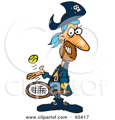Royalty-Free (RF) Clipart Illustration of a Pirate Guy Playing Tennis - Version 1 by Dennis Holmes Designs