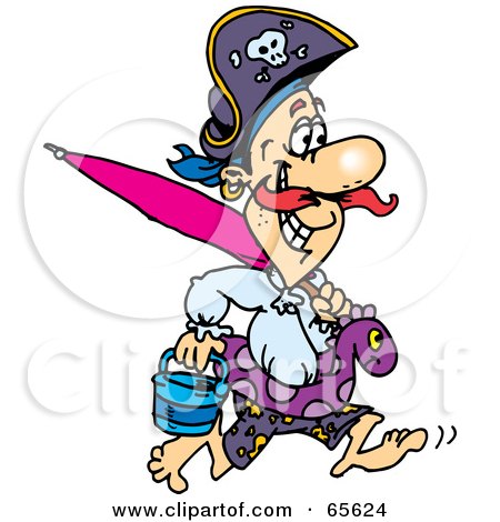 Royalty-Free (RF) Clipart Illustration of a Pirate Guy Running On A Beach by Dennis Holmes Designs