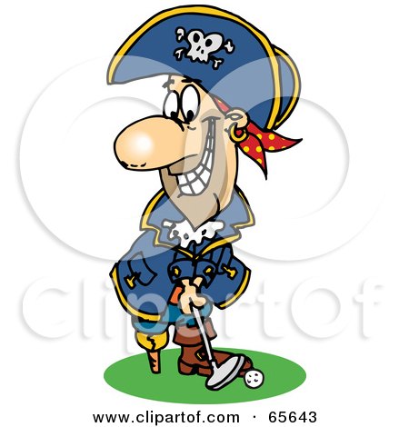 Royalty-Free (RF) Clipart Illustration of a Pirate Guy Golfing - Version 3 by Dennis Holmes Designs