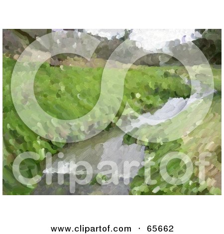 Royalty-Free (RF) Clipart Illustration of a Background Of An Abstract Stream With Green Hills by Prawny