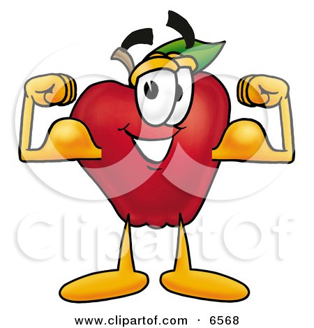 Red Apple Character Mascot Flexing His Arm Bicep Muscles Clipart Picture by Mascot Junction
