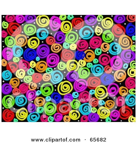 Royalty-Free (RF) Clipart Illustration of a Background Of Colorful Swirl Drawings On Black by Prawny