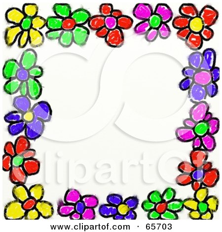 Royalty-Free (RF) Clipart Illustration of a Background Of Colorful Flowers Around White by Prawny