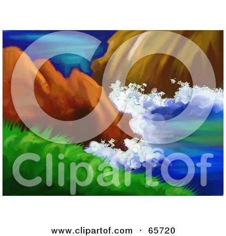 Royalty-Free (RF) Clipart Illustration of a Background Of Waves Crashing On Ocean Rocks by Prawny