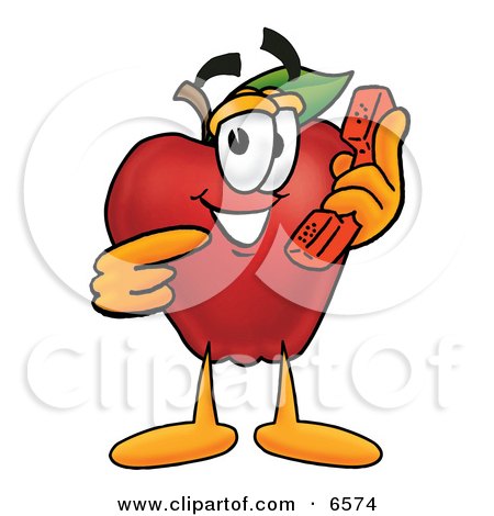 Red Apple Character Mascot Talking on a Telephone Clipart Picture by Mascot Junction
