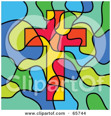 Royalty-Free (RF) Clipart Illustration of a Stained Glass Christian Cross Background by Prawny