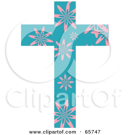 Royalty-Free (RF) Clipart Illustration of a Teal Patterned Cross With Flowers by Prawny
