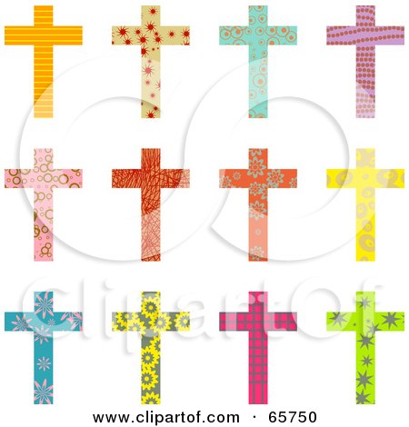 Royalty-Free (RF) Clipart Illustration of a Digital Collage Of Twelve Patterned Christian Crosses by Prawny