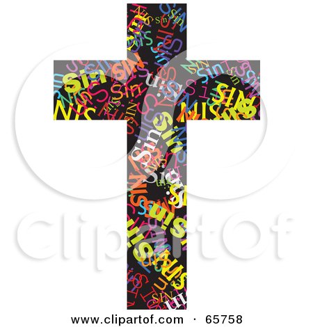 Royalty-Free (RF) Clipart Illustration of a Black Cross With Colorful Sin Words by Prawny