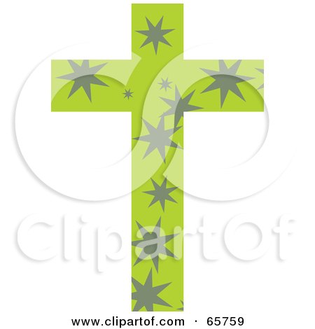 Royalty-Free (RF) Clipart Illustration of a Green Patterned Cross With Stars by Prawny