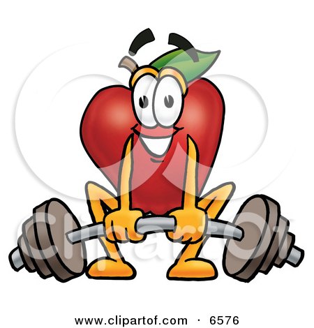 Red Apple Character Mascot Lifting a Heavy Barbell Clipart Picture by Mascot Junction