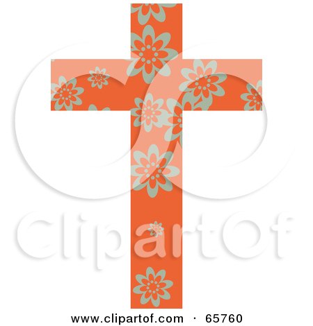 Royalty-Free (RF) Clipart Illustration of an Orange Patterned Cross With Flowers by Prawny