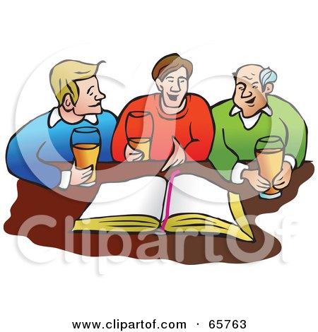 Royalty-Free (RF) Clipart Illustration of Three Men Drinking Beer In Front Of A Bible by Prawny