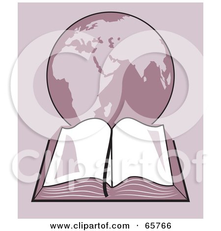 Royalty-Free (RF) Clipart Illustration of an Open Holy Bible With A Globe - Purple Tones by Prawny