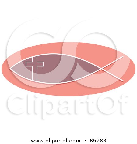 Royalty-Free (RF) Clipart Illustration of a Purple Christian Fish On A Pink Oval by Prawny