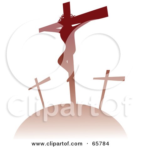 Royalty-Free (RF) Clipart Illustration of Jesus On The Cross On A Red Hill by Prawny