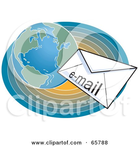 Royalty-Free (RF) Clipart Illustration of Email Floating Towards A Globe On A Gradient Oval by Prawny