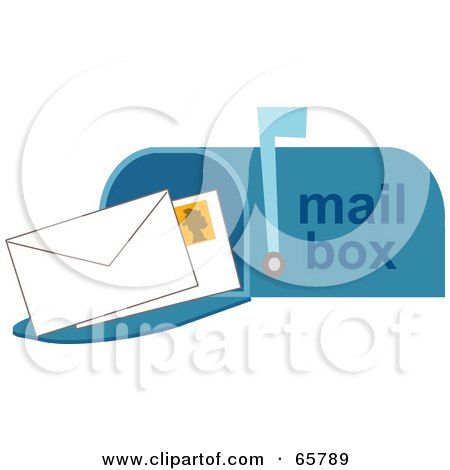 Royalty-Free (RF) Clipart Illustration of Two Envelopes In A Blue Open Mail Box by Prawny