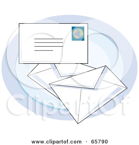 Royalty-Free (RF) Clipart Illustration of Three White Envelopes Over A Blue Oval by Prawny