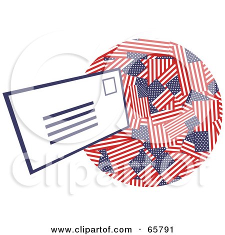 Royalty-Free (RF) Clipart Illustration of a White Envelope Floating Towards An American Globe by Prawny