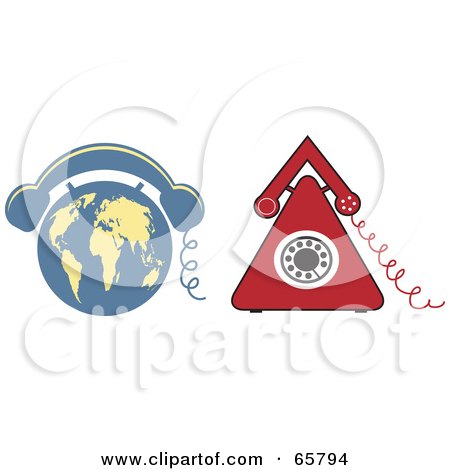 Royalty-Free (RF) Clipart Illustration of a Digital Collage Of Red Triangle And Blue Globe Phones by Prawny