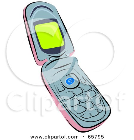 Royalty-Free (RF) Clipart Illustration of a Pink And Gray Flip Phone With A Green Screen by Prawny