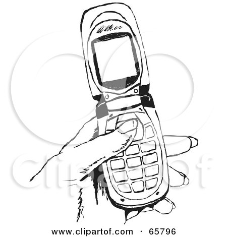 Royalty-Free (RF) Clipart Illustration of a Black And White Woman's Hand Holding A Cell Phone by Prawny