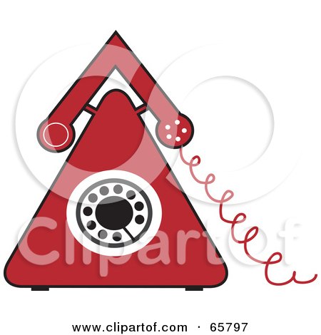 Royalty-Free (RF) Clipart Illustration of a Red Triangular Corded Landline Telephone by Prawny