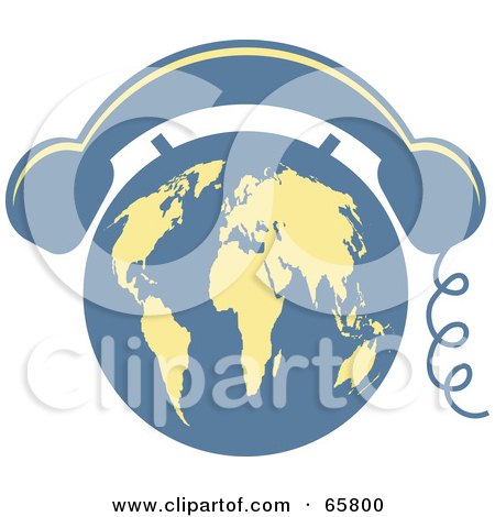 Royalty-Free (RF) Clipart Illustration of a Blue And Yellow Corded Landline Globe Telephone by Prawny
