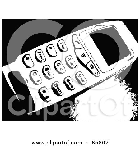 Royalty-Free (RF) Clipart Illustration of a Black And White Grungy Portable Telephone by Prawny