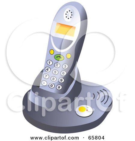 Royalty-Free (RF) Clipart Illustration of a Cordless Telephone On Its Base by Prawny