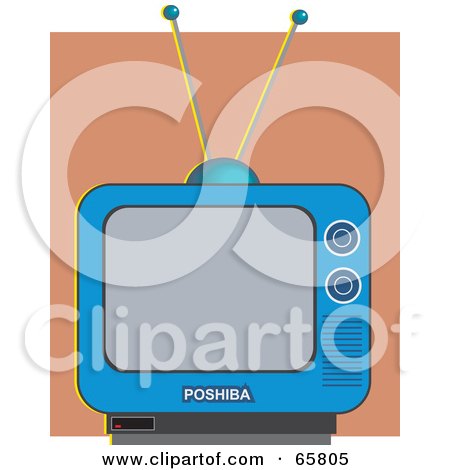 Royalty-Free (RF) Clipart Illustration of a Blue Retro Tv Set Against A Brown Wall by Prawny