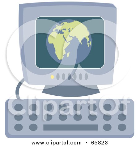 Royalty-Free (RF) Clipart Illustration of a Globe On A Desktop Computer Monitor by Prawny