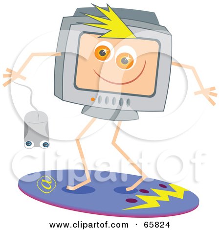 Royalty-Free (RF) Clipart Illustration of a Surfing Computer Holding A Mouse by Prawny