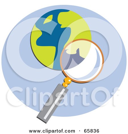 Royalty-Free (RF) Clipart Illustration of a Magnifying Glass Searching A Blue And Yellow Globe by Prawny